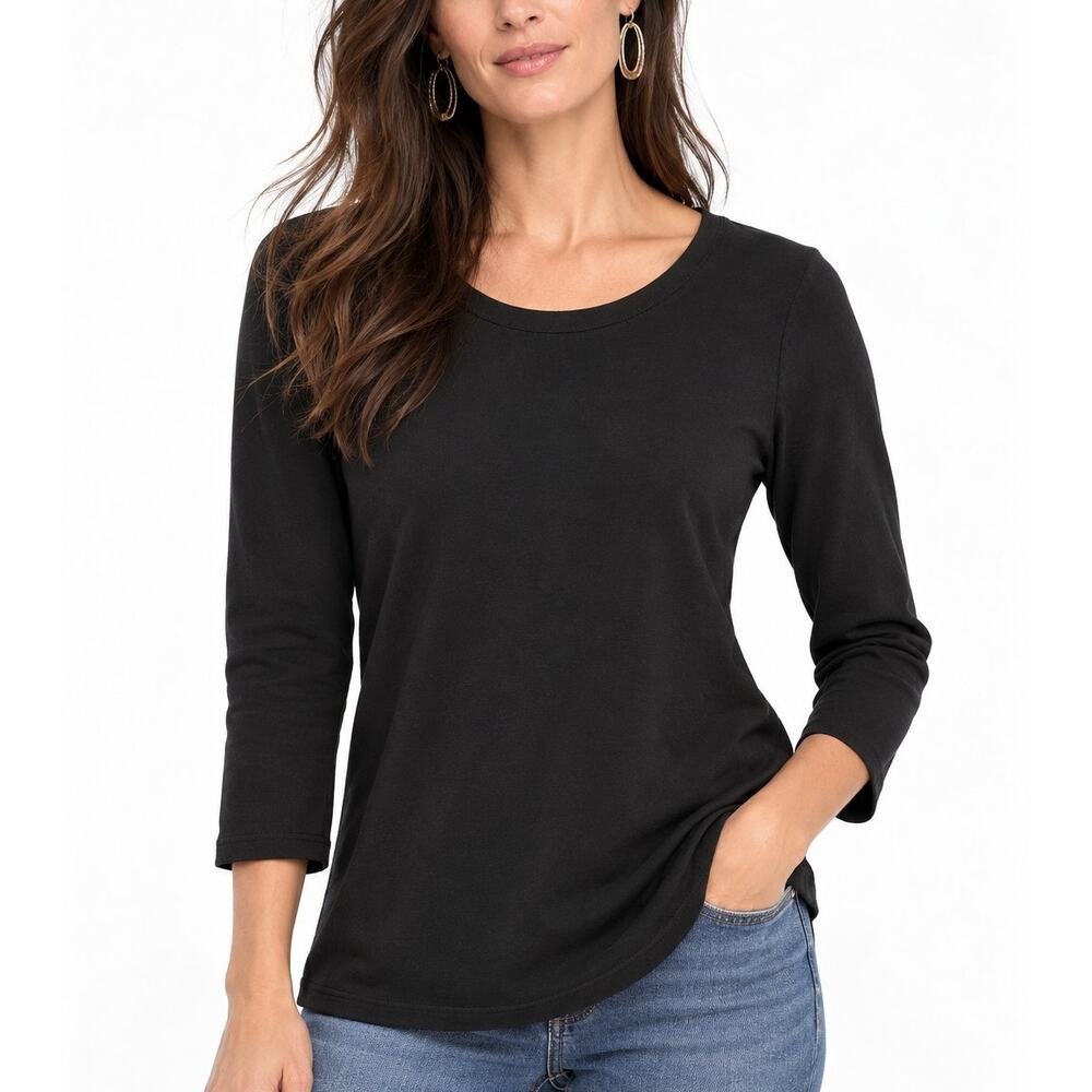 J. Jill Pima Cotton Ballet Sleeve Tee Black Petite Size MP